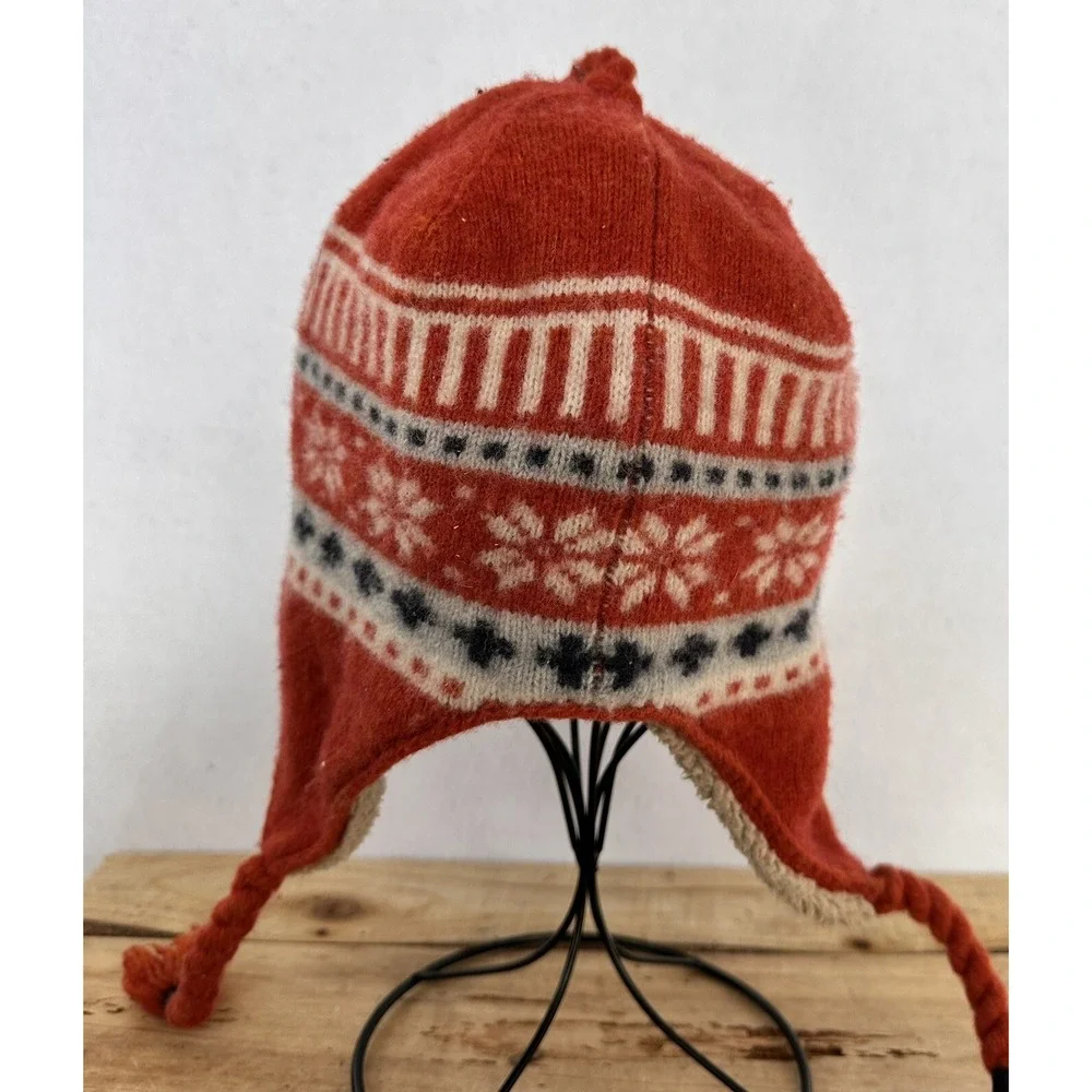 Lands' End Beanie Lambs Wool Blend Kids Sz L Orange Fleece Lined
